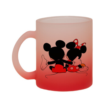 mickey and minnie hags, Κούπα γυάλινη δίχρωμη με βάση το κόκκινο ματ, 330ml