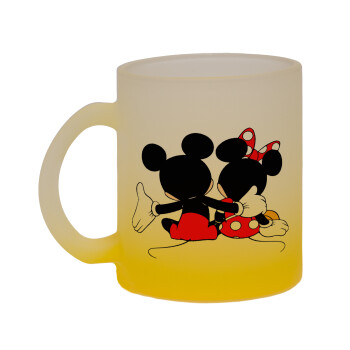 mickey and minnie hags, Κούπα γυάλινη δίχρωμη με βάση το κίτρινο ματ, 330ml