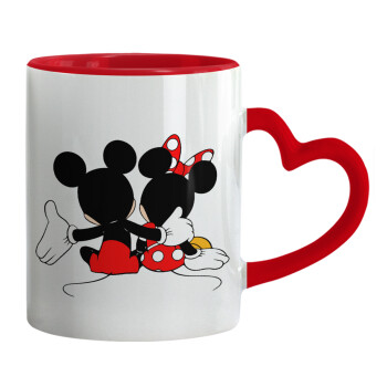 mickey and minnie hags, Mug heart red handle, ceramic, 330ml