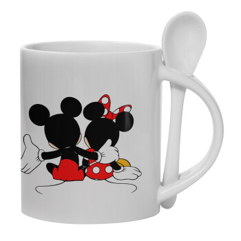 mickey and minnie hags, Ceramic coffee mug with Spoon, 330ml (1pcs)