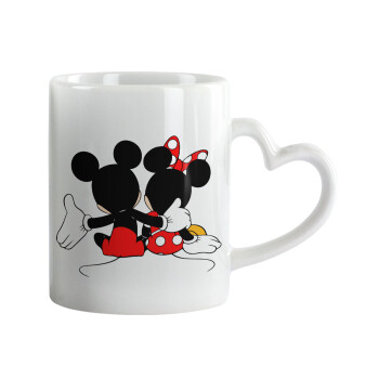 mickey and minnie hags, Κούπα καρδιά χερούλι λευκή, κεραμική, 330ml