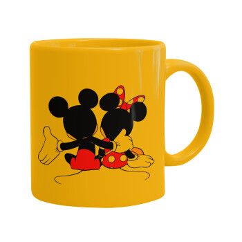 mickey and minnie hags, Ceramic coffee mug yellow, 330ml (1pcs)