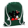 Backpack pouch GYMBAG BOTTLE GREEN, with pocket (40x48cm) & thick white cords
