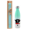 Easter Set, Metallic green/white thermos (Stainless steel), double-walled, 500ml & scented flat Easter candle (30cm) (TURQUOISE)