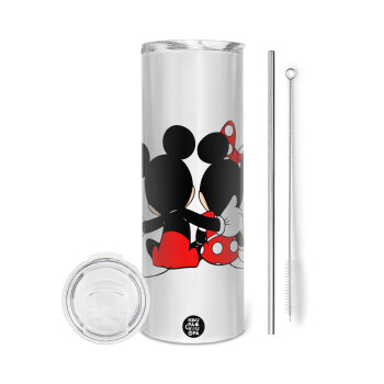 mickey and minnie hags, Tumbler stainless steel 600ml, with metal straw & cleaning brush