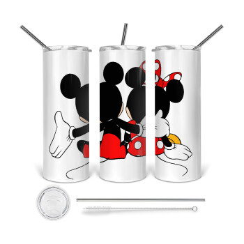 mickey and minnie hags, 360 Eco friendly stainless steel tumbler 600ml, with metal straw & cleaning brush