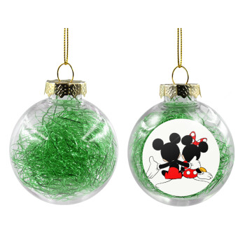 mickey and minnie hags, Χριστουγεννιάτικη μπάλα δένδρου διάφανη με πράσινο γέμισμα 8cm