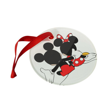 mickey and minnie hags, Christmas ornament glass 9cm