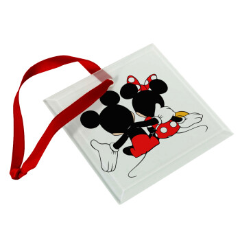 mickey and minnie hags, Christmas ornament, glass square ornament 9x9cm