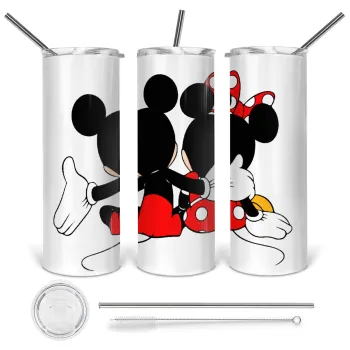 mickey and minnie hags, Tumbler ποτήρι θερμό από ανοξείδωτο ατσάλι 600ml, με μεταλλικό καλαμάκι & βούρτσα καθαρισμού