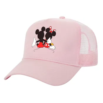 mickey and minnie hags, Καπέλο Ενηλίκων Structured Trucker, με Δίχτυ, ΡΟΖ (100% ΒΑΜΒΑΚΕΡΟ, ΕΝΗΛΙΚΩΝ, UNISEX, ONE SIZE)