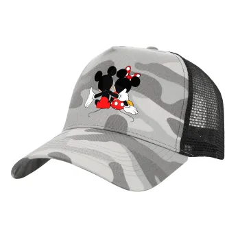 mickey and minnie hags, Adult Structured Trucker Hat, with Mesh, (Camouflage) Army Camo (100% COTTON, ADULT, UNISEX, ONE SIZE)