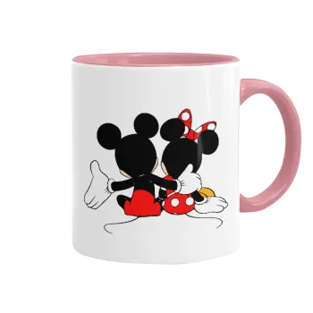 mickey and minnie hags, Mug colored pink, ceramic, 330ml