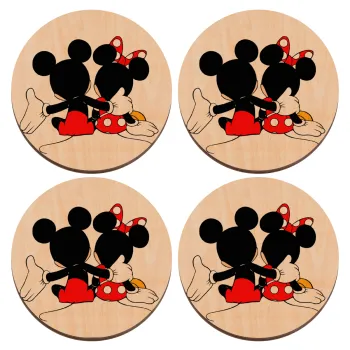 mickey and minnie hags, ΣΕΤ x4 Σουβέρ ξύλινα στρογγυλά plywood (9cm)