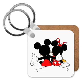 mickey and minnie hags, Μπρελόκ Ξύλινο τετράγωνο MDF