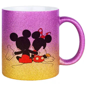 mickey and minnie hags, Κούπα Χρυσή/Ροζ Glitter, κεραμική, 330ml