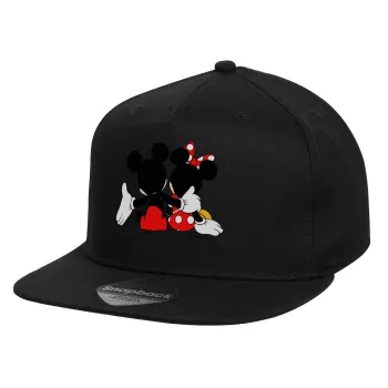 mickey and minnie hags, Καπέλο παιδικό Flat Snapback, Μαύρο (100% ΒΑΜΒΑΚΕΡΟ, ΠΑΙΔΙΚΟ, UNISEX, ONE SIZE)