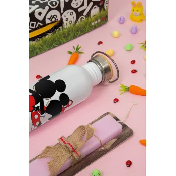 mickey and minnie hags, Πασχαλινή Λαμπάδα με παγούρι μεταλλικό (620ml, stainless steel) & κερί αρωματικό πλακέ (30cm) (ΡΟΖ)