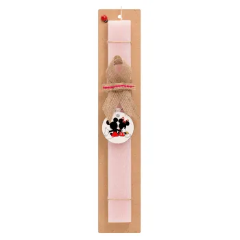 mickey and minnie hags, Easter Set, wooden keychain & scented flat Easter candle (30cm) (PINK)