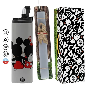 mickey and minnie hags, Πασχαλινή Λαμπάδα με Travel Tumbler θερμό (600ml, BPA free) & κερί αρωματικό πλακέ (30cm) (ΓΚΡΙ)