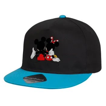 mickey and minnie hags, Καπέλο παιδικό Flat Snapback, Μαύρο/Μπλε (100% ΒΑΜΒΑΚΕΡΟ, ΠΑΙΔΙΚΟ, UNISEX, ONE SIZE)