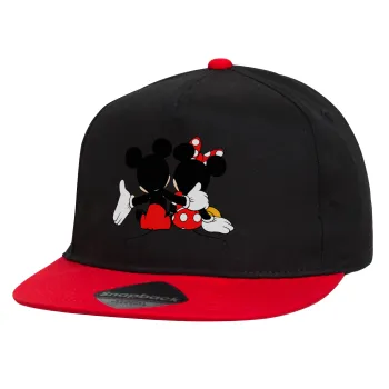 mickey and minnie hags, Καπέλο παιδικό Flat Snapback, Μαύρο/Κόκκινο (100% ΒΑΜΒΑΚΕΡΟ, ΠΑΙΔΙΚΟ, UNISEX, ONE SIZE)