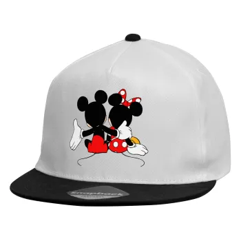 mickey and minnie hags, Καπέλο παιδικό Flat Snapback, Λευκό (100% ΒΑΜΒΑΚΕΡΟ, ΠΑΙΔΙΚΟ, UNISEX, ONE SIZE)