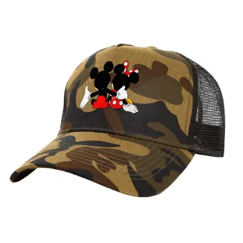 mickey and minnie hags, Adult Structured Trucker Hat, with Mesh, (Camouflage) Army (100% COTTON, ADULT, UNISEX, ONE SIZE)