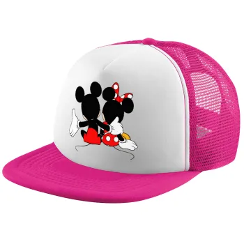 mickey and minnie hags, Child's Soft Trucker Hat with Pink/White Mesh (POLYESTER, CHILD, ONE SIZE)