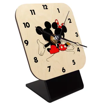 mickey and minnie hags, Quartz Table clock in natural wood (10cm)