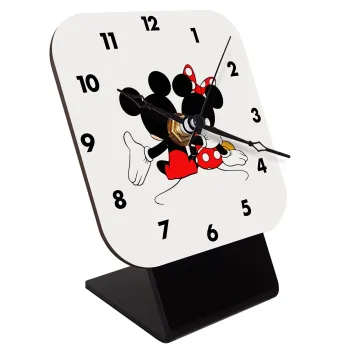 mickey and minnie hags, Quartz Wooden table clock with hands (10cm)