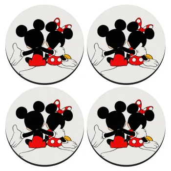 mickey and minnie hags, SET of 4 round wooden coasters (9cm)