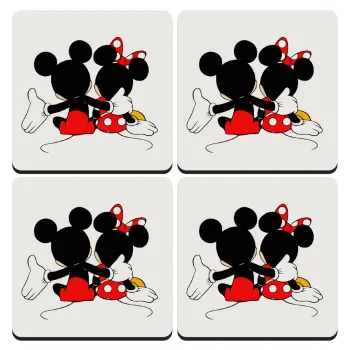 mickey and minnie hags, ΣΕΤ 4 Σουβέρ ξύλινα τετράγωνα (9cm)