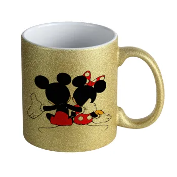 mickey and minnie hags, Κούπα Χρυσή Glitter που γυαλίζει, κεραμική, 330ml