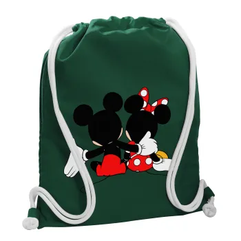 mickey and minnie hags, Backpack pouch GYMBAG BOTTLE GREEN, with pocket (40x48cm) & thick white cords