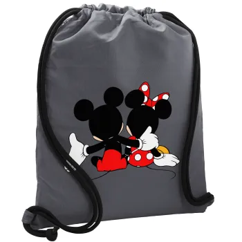mickey and minnie hags, Backpack pouch GYMBAG GREY, with pocket (40x48cm) & thick cords