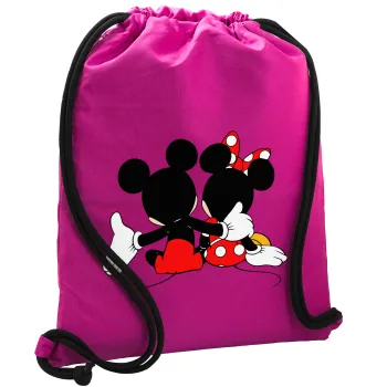 mickey and minnie hags, Backpack pouch GYMBAG Fuchsia, with pocket (40x48cm) & thick cords
