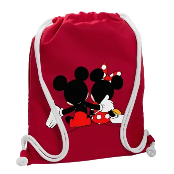 mickey and minnie hags, Τσάντα πλάτης πουγκί GYMBAG Κόκκινη, με τσέπη (40x48cm) & χονδρά κορδόνια