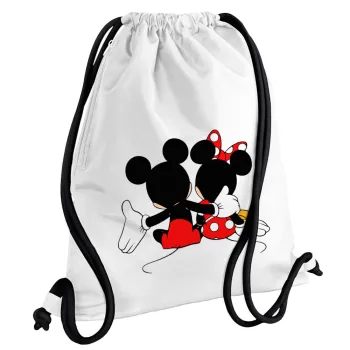 mickey and minnie hags, Backpack pouch GYMBAG white, with pocket (40x48cm) & thick cords