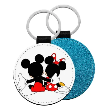 mickey and minnie hags, Μπρελόκ Δερματίνη, στρογγυλό ΜΠΛΕ (5cm)