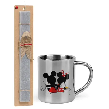 mickey and minnie hags, Easter Set, metallic thermal cup (300ml) & Easter aromatic flat candle (30cm) (GRAY)