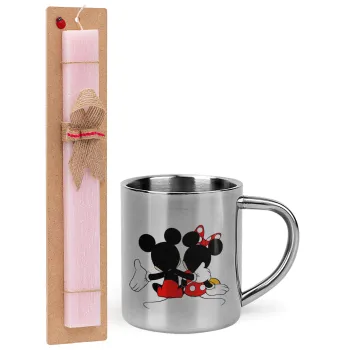 mickey and minnie hags, Easter Set, metallic thermal cup (300ml) & aromatic flat Easter candle (30cm) (PINK)