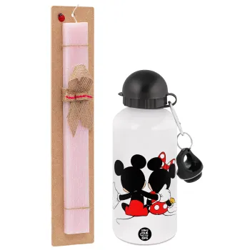 mickey and minnie hags, Easter Set, metallic aluminum bottle (500ml) & aromatic flat Easter candle (30cm) (PINK)