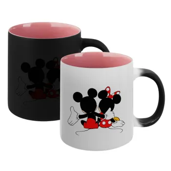 mickey and minnie hags, Κούπα Μαγική εσωτερικό ΡΟΖ, κεραμική 330ml που αλλάζει χρώμα με το ζεστό ρόφημα