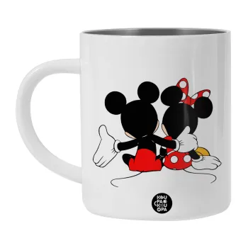 mickey and minnie hags, Λευκή Ανοξείδωτη Μεταλλική Κούπα 450ml - Διπλού Τοιχώματος 