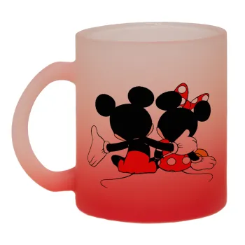 mickey and minnie hags, Κούπα γυάλινη δίχρωμη με βάση το κόκκινο ματ, 330ml