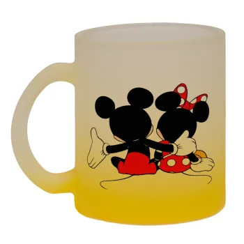 mickey and minnie hags, Κούπα γυάλινη δίχρωμη με βάση το κίτρινο ματ, 330ml
