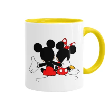 mickey and minnie hags, Mug colored yellow, ceramic, 330ml