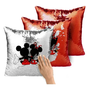 mickey and minnie hags, Μαξιλάρι καναπέ Μαγικό Κόκκινο με πούλιες 40x40cm περιέχεται το γέμισμα