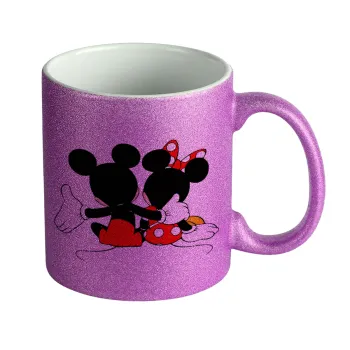 mickey and minnie hags, Κούπα Μωβ Glitter που γυαλίζει, κεραμική, 330ml